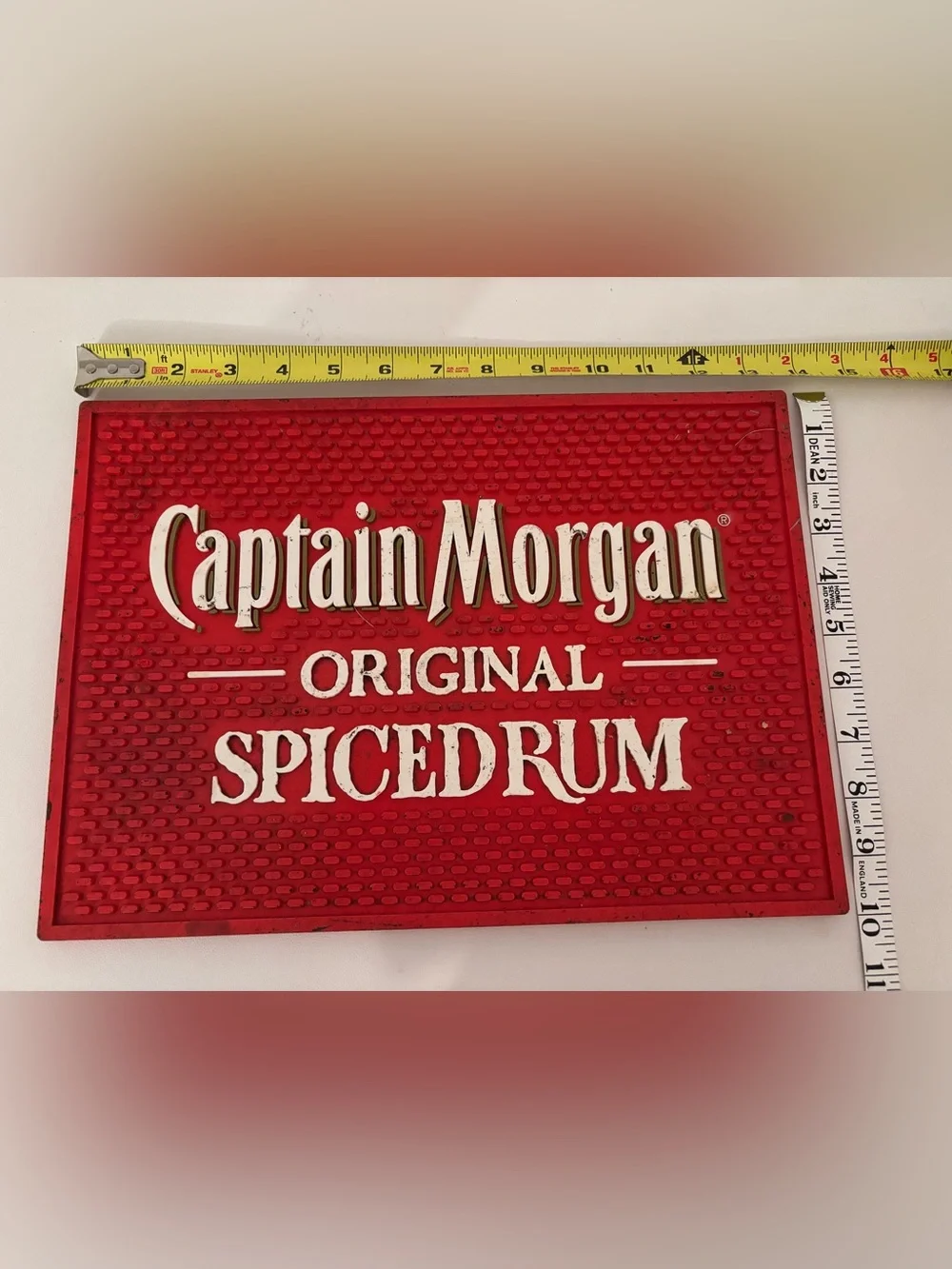 HUGE vintage Captain Morgan Spiced Rum red rubber bar mat - Man Cave! She-Shed!